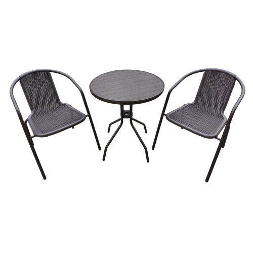 Juego de comedor Tiffany con mesa de centro y dos sillones estructura en tapa de acero y asientos en polipropileno para jardín exterior