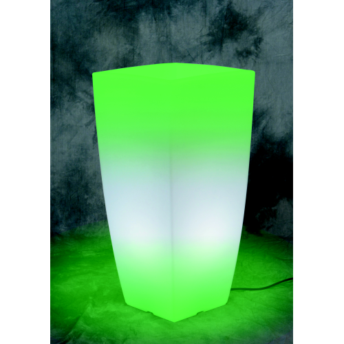 Home light leuchtende quadratische Vase in Eisweiß / Grünlicht Harz 33x33x70 cm für Innen- und Außenmöbel