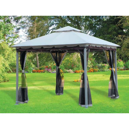 Gazebo Smeralda 3x3x2,7 m estructura de acero tapa de poliéster y cubiertas de mosquitera para jardín exterior