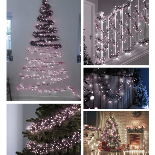 Rosa per albero di Natale per esterno Catena 9 mt serie 180 luci Led Bianco 