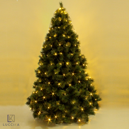 Mantello 288 luci per albero di Natale a led bianco ghiaccio h 3,2 mt con 8 giochi per esterno e interno serie rete verde freddo 