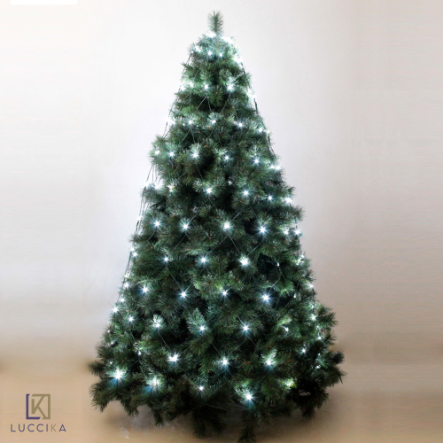 Luccika Home mantello a rete con 192 luci a Led Bianco Ghiaccio per albero di Natale con 8 giochi di luce e memoria per uso interno ed esterno