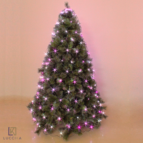 Luccika Home mantello a rete con 192 luci a Led Rosa + Bianco Ghiaccio per albero di Natale con 8 giochi di luce e memoria per uso interno ed esterno
