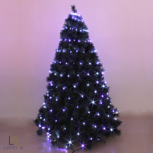 Luccika Home mantello a rete con 192 luci a Led Viola + Bianco Ghiaccio per albero di Natale con 8 giochi di luce e memoria per uso interno ed esterno