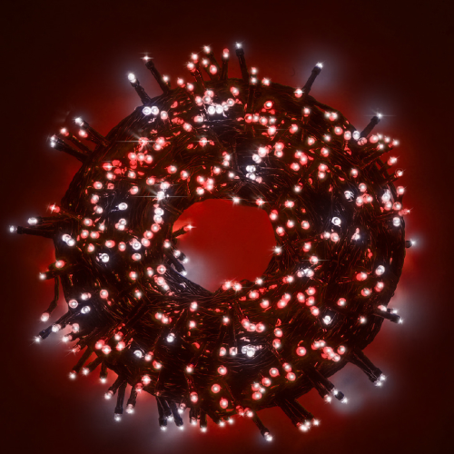 Catena 25 mt serie 500 luci Led Bianco+Rosso per albero di Natale per esterno