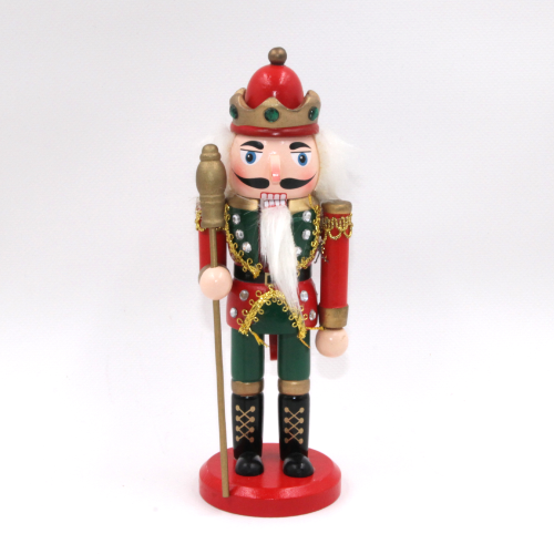 Burattino schiaccianoci in legno con base h 20 cm decorazione natalizia con corona e scettro per interni