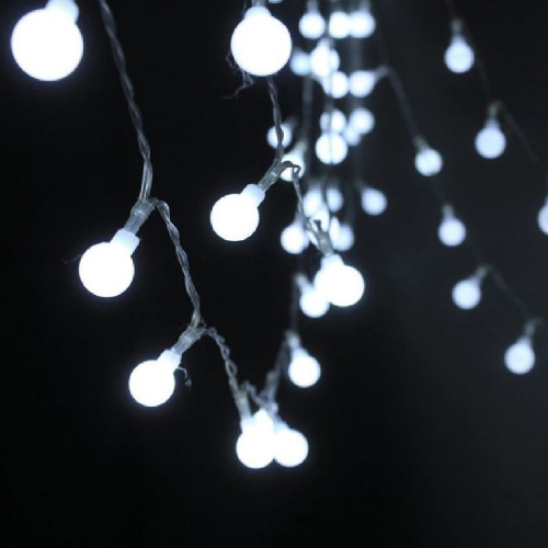 Catena luci di natale palline da esterno luce bianco freddo 160 miniluci 19 mt cavo trasparente