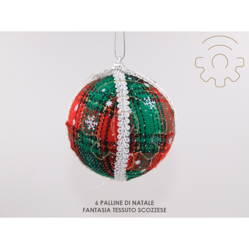 6 palle palline per albero di Natale ø 8 cm fantasia in tessuto scozzese decorazioni addobbi natalizi